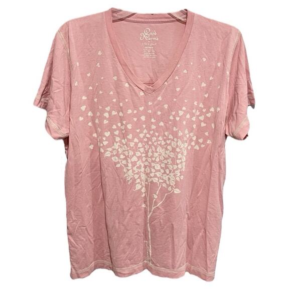 Life is Good Karma Organic Graphic Tee Size XL Pink Oversized Heart Tree Love - Picture 1 of 8